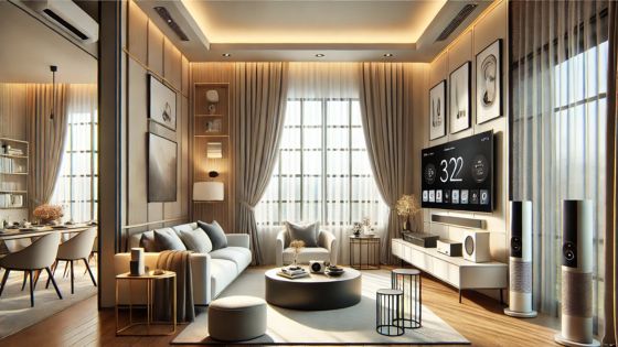 The Hidden Challenges of Electric Curtain Tracks and How to Overcome Them - beautifuls living room, home automation, large widows and long curtain - soft neutral colours